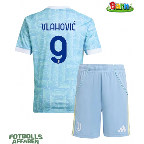 Juventus Dusan Vlahovic #9 Bortaställ Barn 2025-26 Kortärmad (+ Korta byxor)